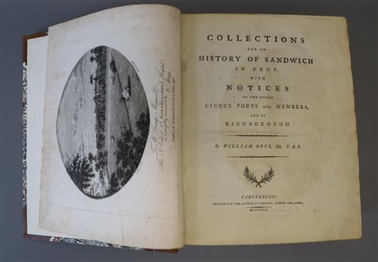 Boys, William - Collections for an History of Sandwich in Kent, two vols bound as one, qto, half calf,